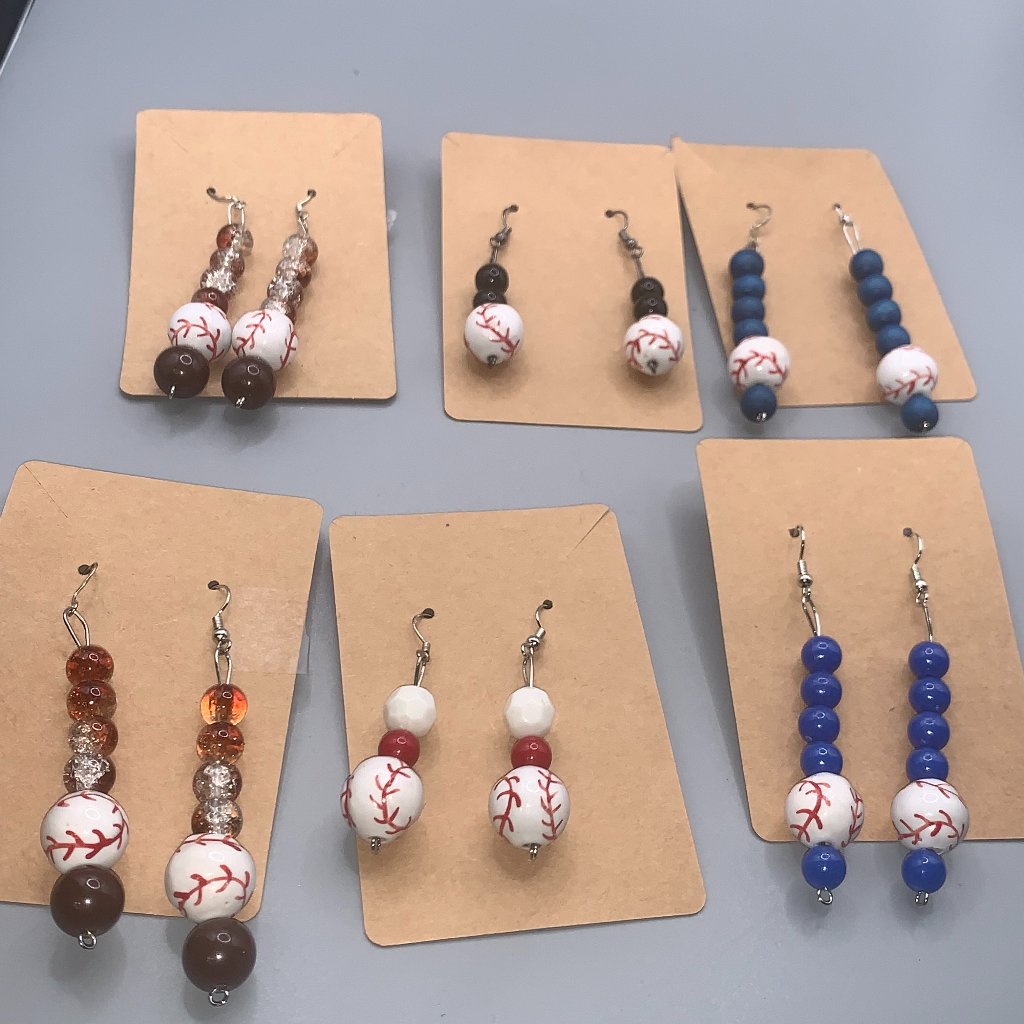 6ct Assorted Baseball Beaded Dangling Earrings 10$